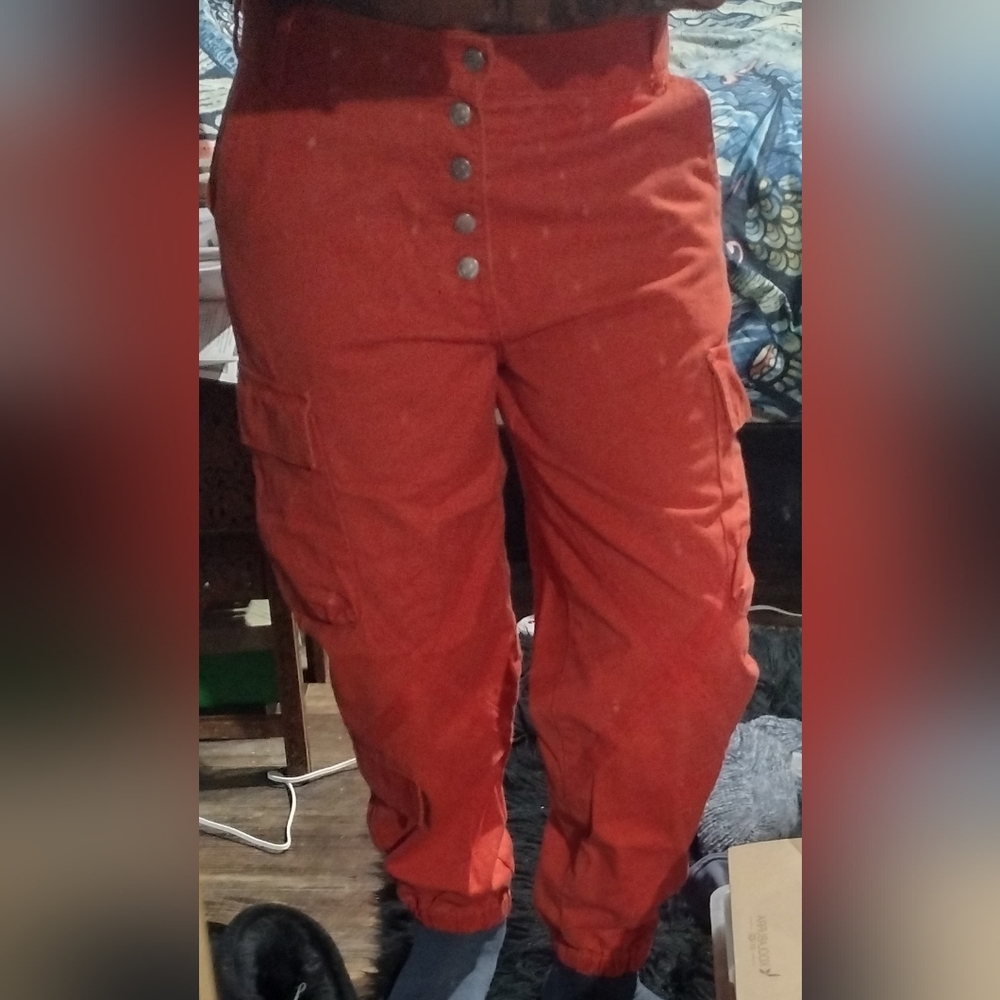 Red Cotton Jogger-Cargo Jeans/Red/SZ L/ MidRise/Button Fly/ NWOT/ F21